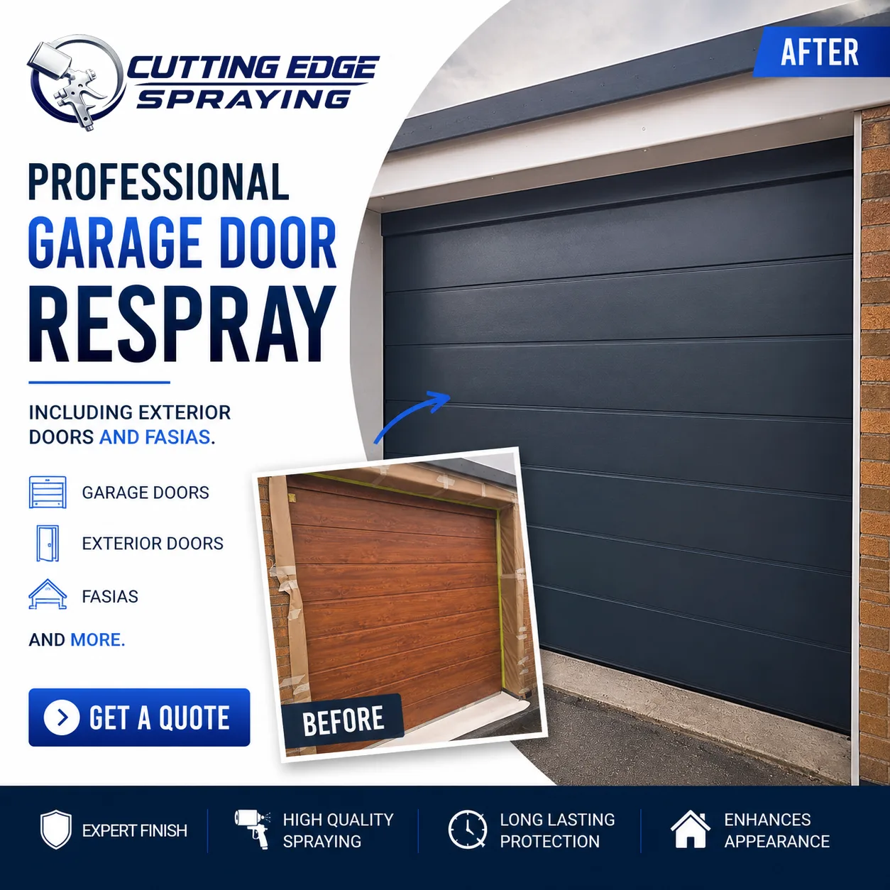 Garage door spraying work by Cutting Edge Spraying